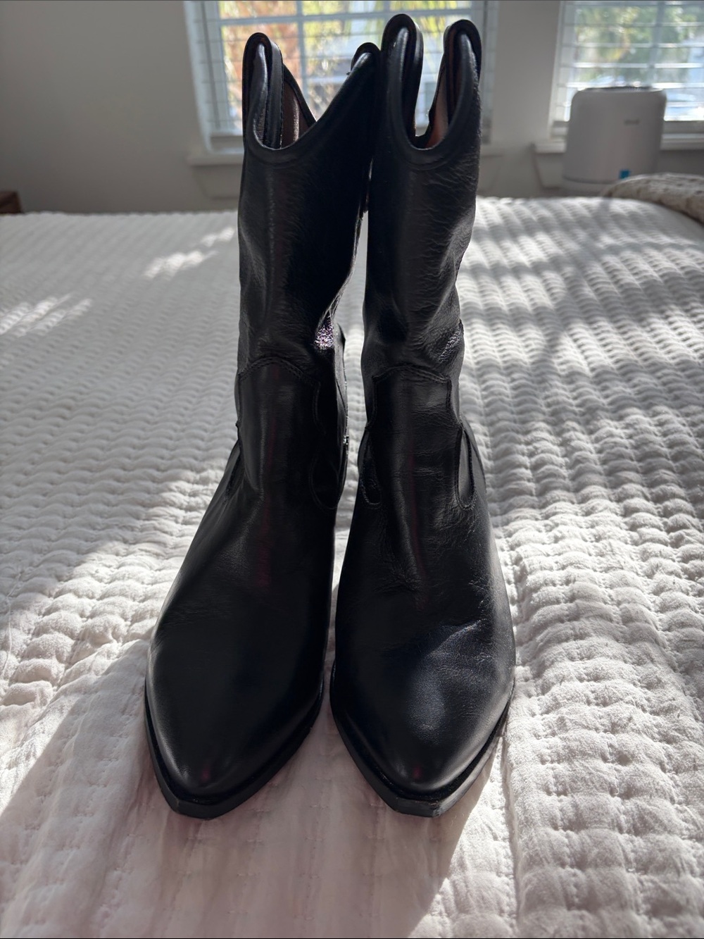 Frye Black Leather Pointed Western Booties